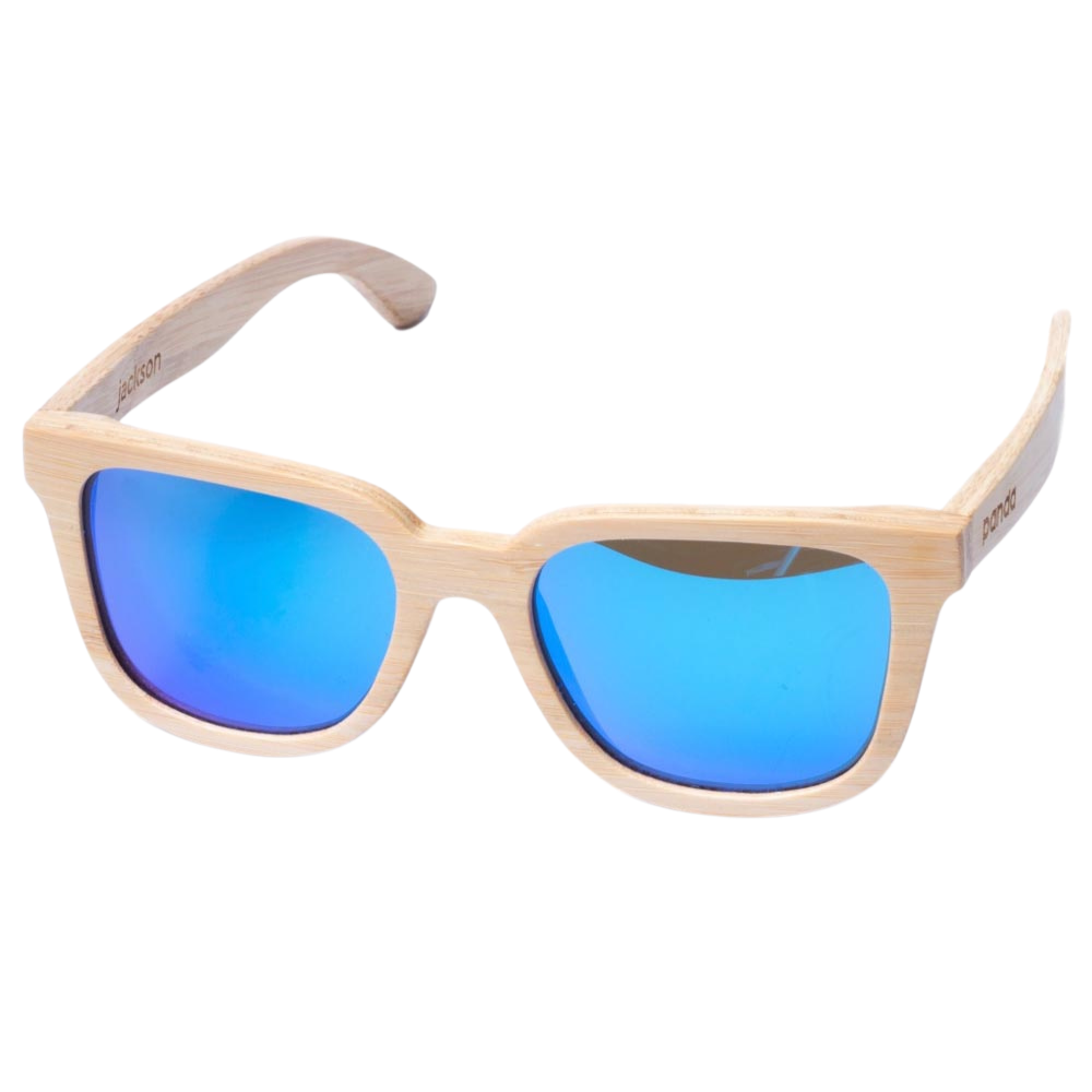 Brown Bamboo UV400 Polarized Sunglasses for Adults Blue Lenses w/Protective Case